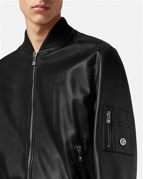 versace leder jacke|Versace leather bomber jacket.